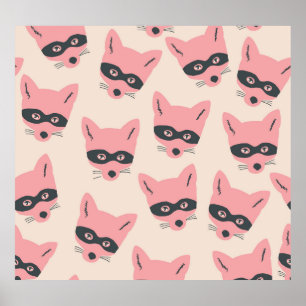 Póster Bandit Fox Heads: Patrón Beige Rosa