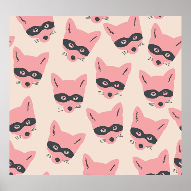 Póster Bandit Fox Heads: Patrón Beige Rosa (Frente)