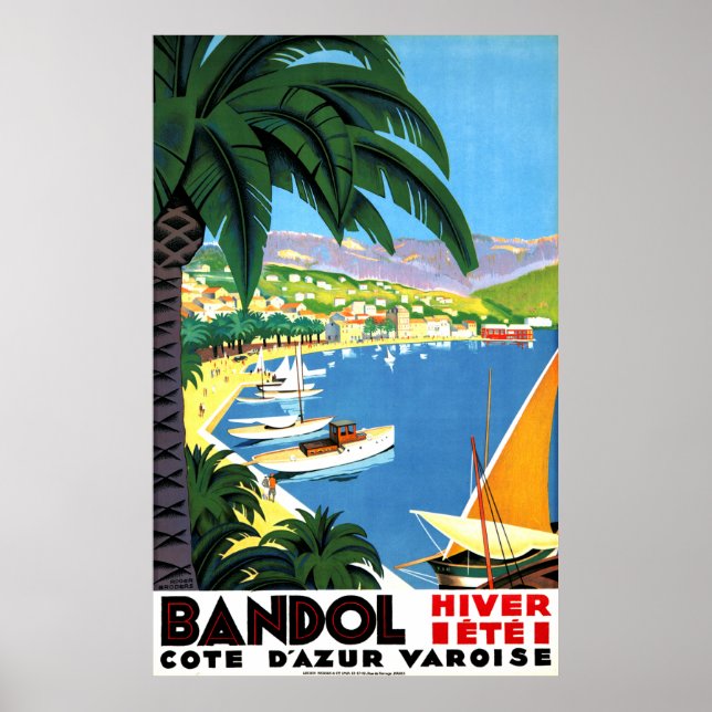 Póster Bandol, Costa Azul, Francia, costa francesa, vinta (Frente)
