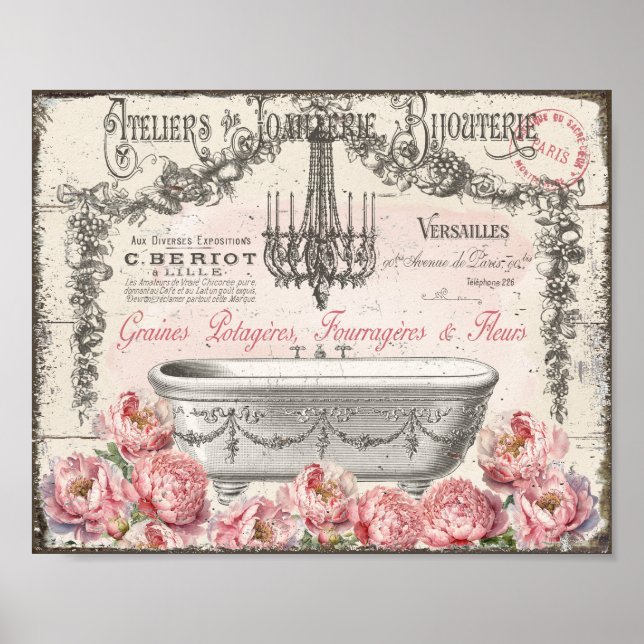 Póster Bañera victoriana francesa Peonies Candelier Poste (Frente)