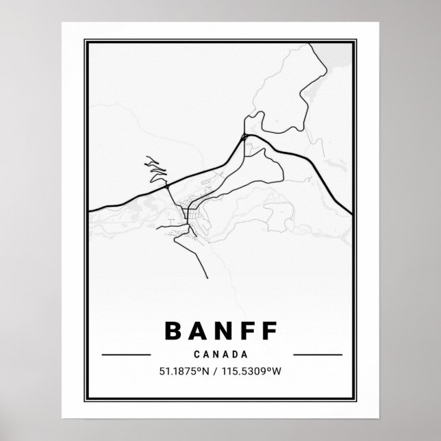 Póster Banff Alberta Canada Travel City Map (Frente)
