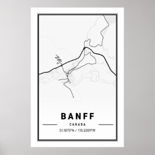 Póster Banff Alberta Canada Travel City Map Moderno Simpl