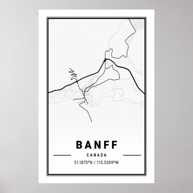 Póster Banff Alberta Canada Travel City Map Moderno Simpl (Frente)