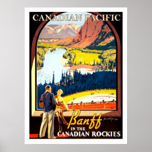 Póster Banff en las rocas canadienses, viajes vintage