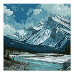 Póster Banff Montañas Majestuosas Canadienses Viaje Vinta