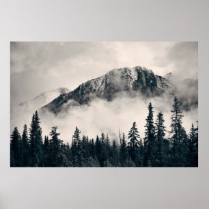 Póster Banff national park foggy mountains and forest in 