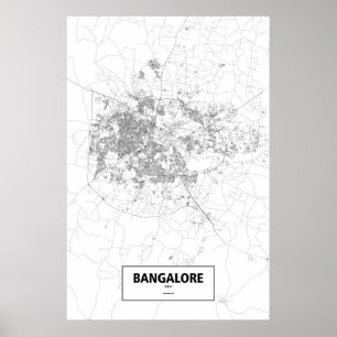 Póster Bangalore, India (negro sobre blanco)