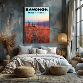 Póster Bangkok: Arte de linea con coordenadas