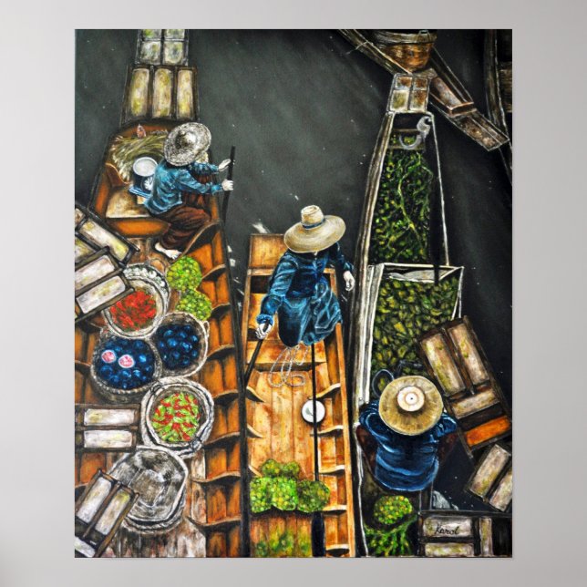 Póster Bangkok, imagen del mercado flotante (Frente)