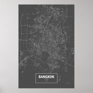 Póster Bangkok, Tailandia (blanco sobre negro)