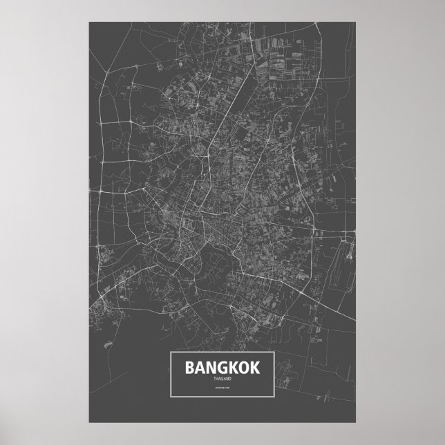 Póster Bangkok, Tailandia (blanco sobre negro) (Frente)