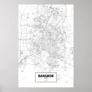 Póster Bangkok, Tailandia (negro sobre blanco)