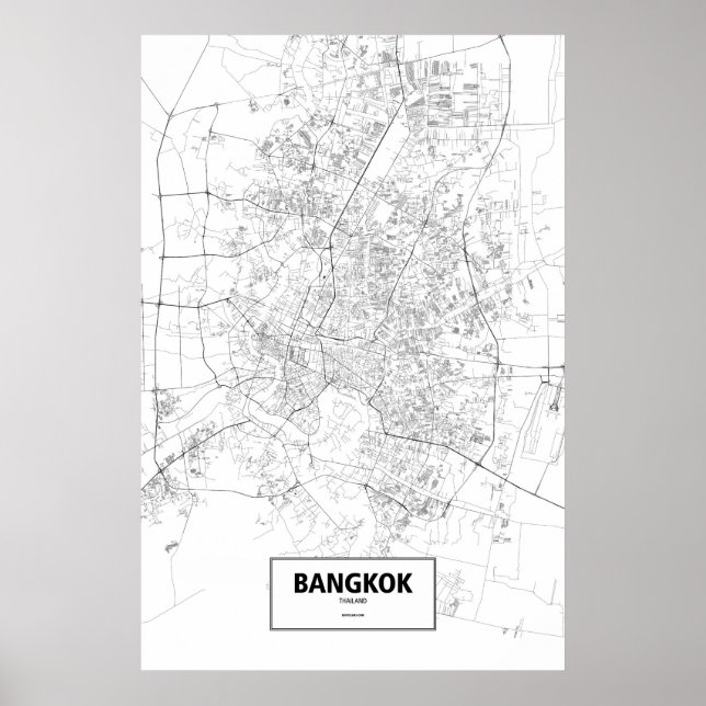 Póster Bangkok, Tailandia (negro sobre blanco) (Frente)
