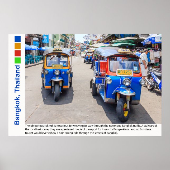 Póster Bangkok, Tuk-tuks de Tailandia (Frente)