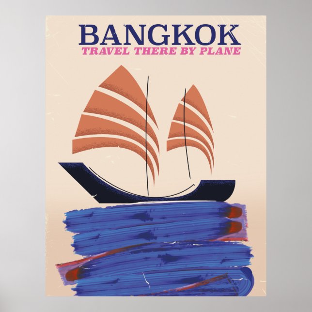Póster Bangkok "Vuela allí en avión" (Frente)