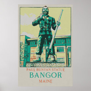 Póster Bangor Maine EE. UU., estatua de Paul Bunyan