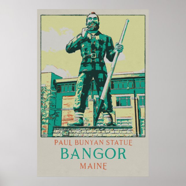 Póster Bangor Maine USA, estatua de Paul Bunyan (Frente)