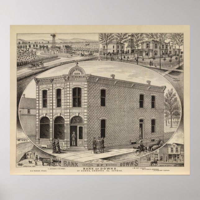 Póster Bank of Downs, Huff Residences, Downs, Kansas (Frente)