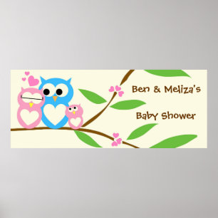Póster Banner Baby Shower de Baby Girl Owl