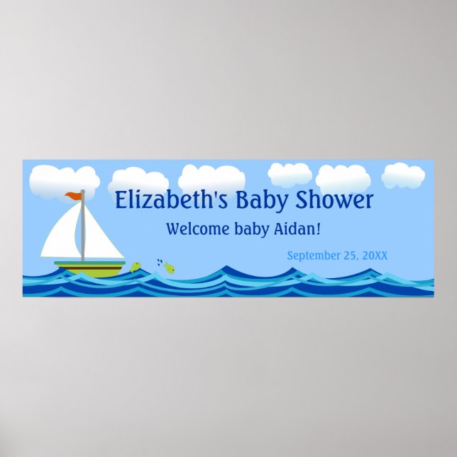 Póster Banner Baby Shower de barco de vela (Frente)