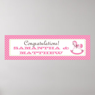 Póster Banner Baby Shower de caballo rosado