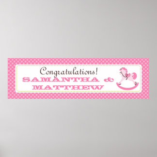 Póster Banner Baby Shower de caballo rosado
