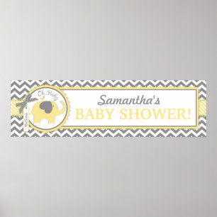 Póster Banner Baby Shower de elefante amarillo para bebé 
