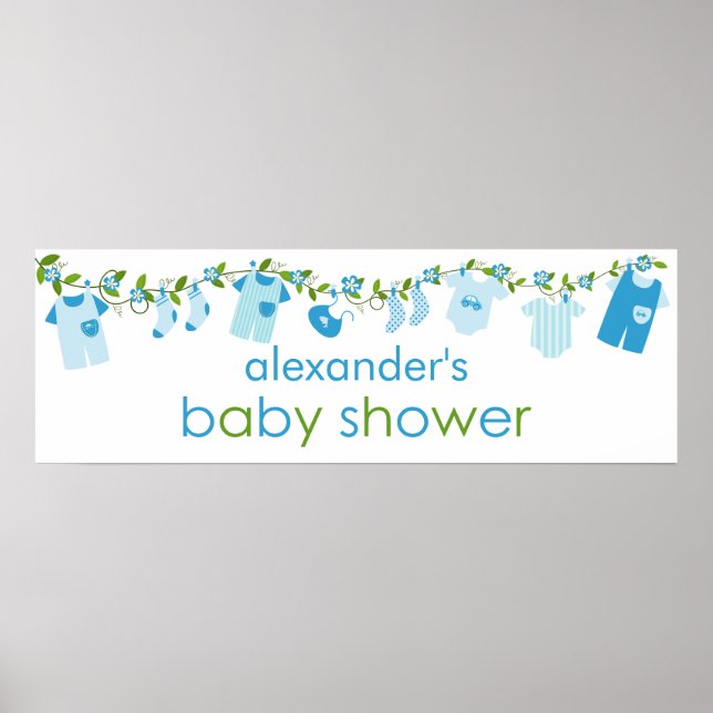 Póster Banner Baby Shower de la línea azul del bebé (Frente)
