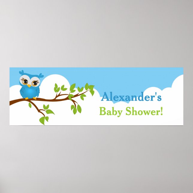 Póster Banner Baby Shower de Sweet Baby Owl Boy (Frente)