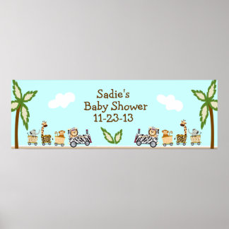 Póster Banner Baby Shower de trenes de animales