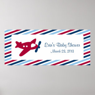 Póster Banner Baby Shower de Vintage Plane Airmail