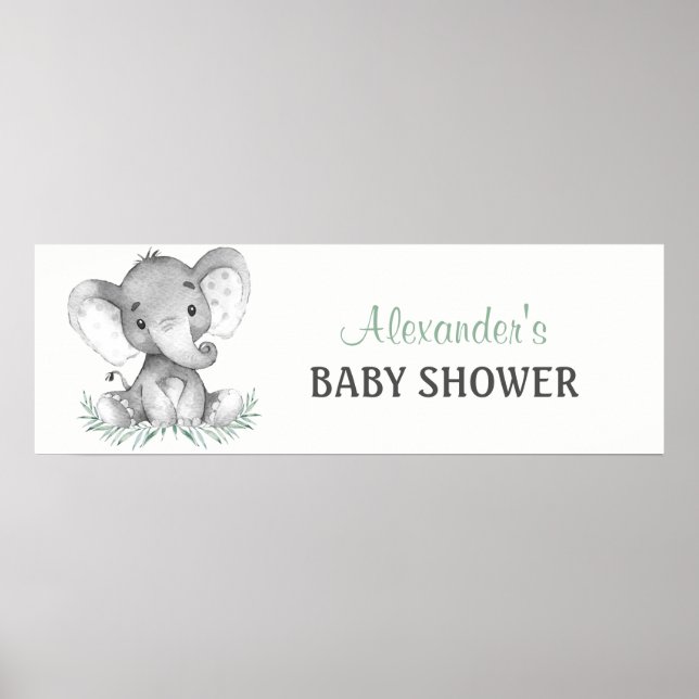 Póster Banner Baby Shower para Elefante de Agua (Frente)