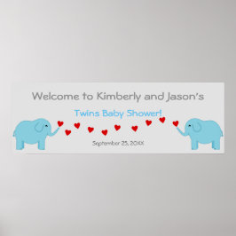 Póster Banner Baby Shower para Elephant Theme Twin Boys