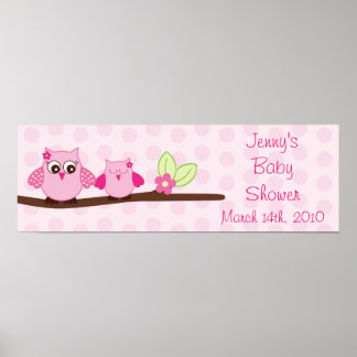 Póster Banner Baby Shower personalizado de Lechuza Rosada