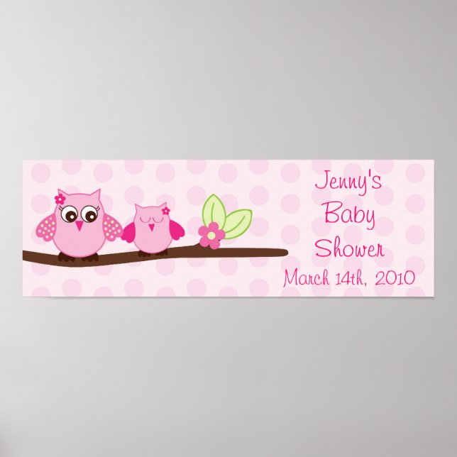 Póster Banner Baby Shower personalizado de Lechuza Rosada (Frente)