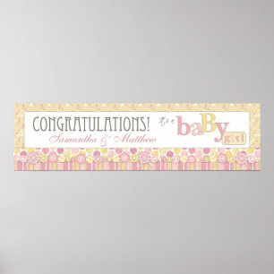 Póster Banner Baby Shower Stripe, Dot & Diaper Pins