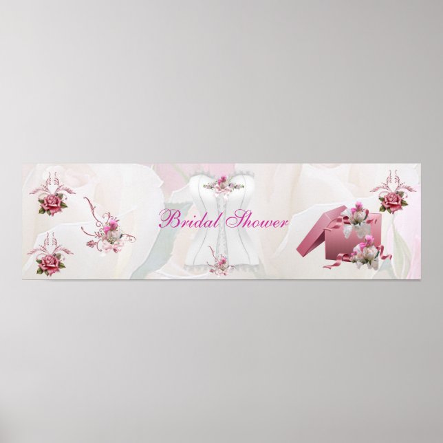 Póster Banner Bridal Shower White Pink Corset (Frente)