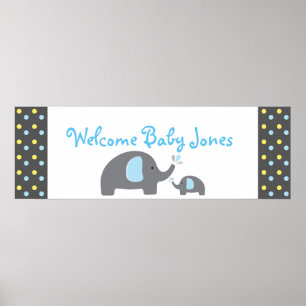 Póster Banner de 2 elefantes de Baby Shower rociando Fies