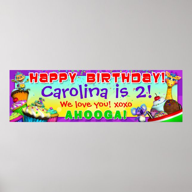 Póster Banner de 40"x12" GiggleBellies Cupcakes B-Day (Frente)