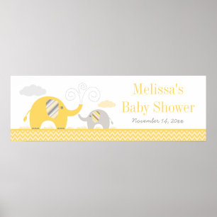 Póster Banner de Baby Shower amarillo elefante