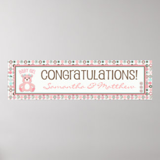 Póster Banner de Baby Shower Chica del oso