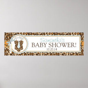 Póster Banner de Baby Shower de Baby Boy Tie Cheetah