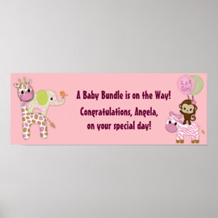 Póster Banner de Baby Shower de chica Jungle Safari