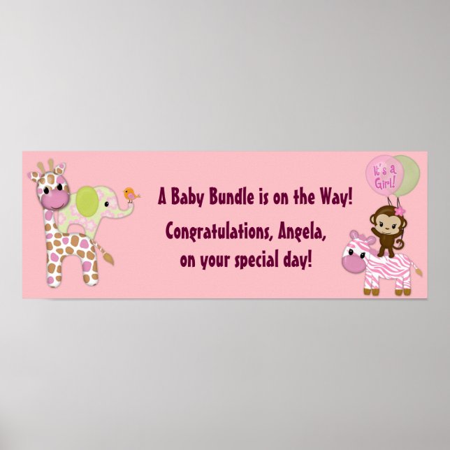 Póster Banner de Baby Shower de chica Jungle Safari (Frente)