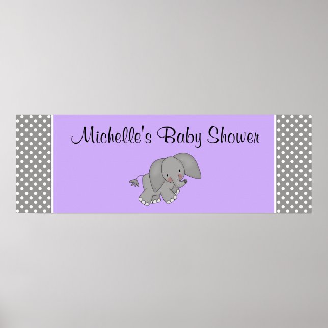 Póster Banner de Baby Shower de Cute Purple Elephant Chic (Frente)