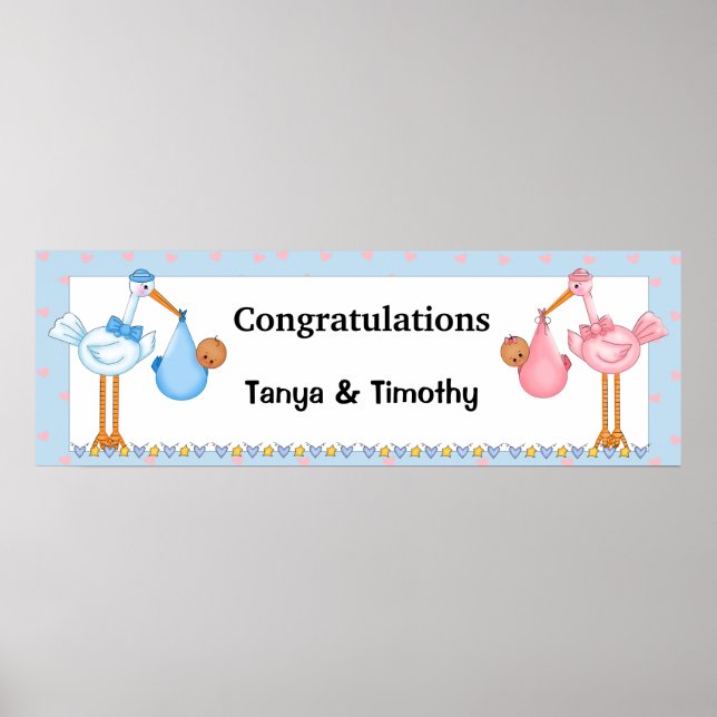 Póster Banner de Baby Shower de Gemelos Africanos (Frente)