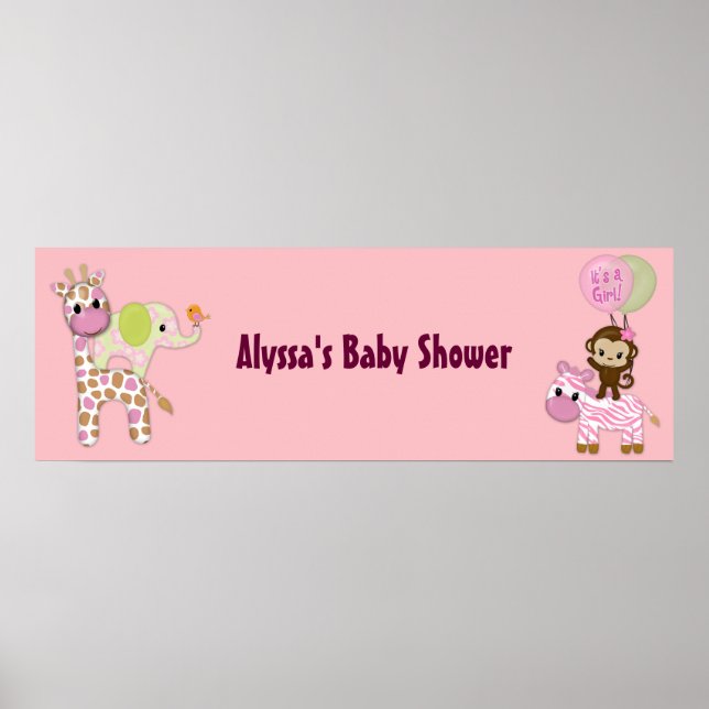 Póster Banner de Baby Shower de la jungla Chica MONKEY JJ (Frente)