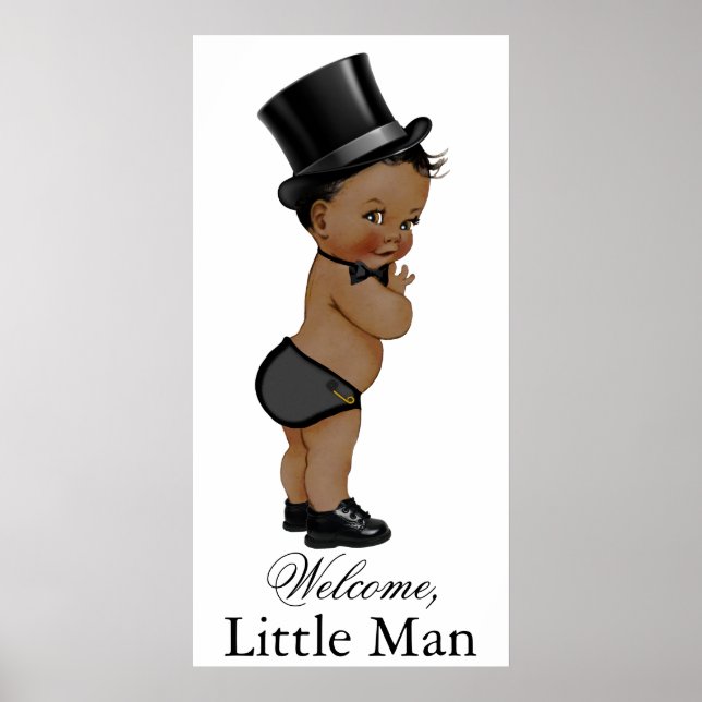 Póster Banner de Baby Shower de Little Man étnico (Frente)