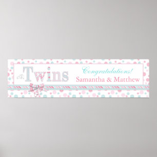 Póster Banner de Baby Shower de los puntos de Aqua rosado
