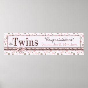 Póster Banner de Baby Shower de puntos rosados de tazas T